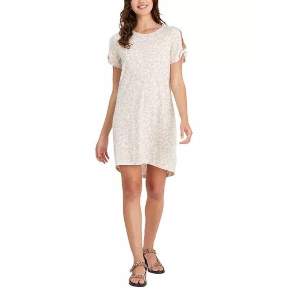 Sanctuary Womens So Twisted Cotton Blend T-Shirt Dress Leo Beige Size L  12019